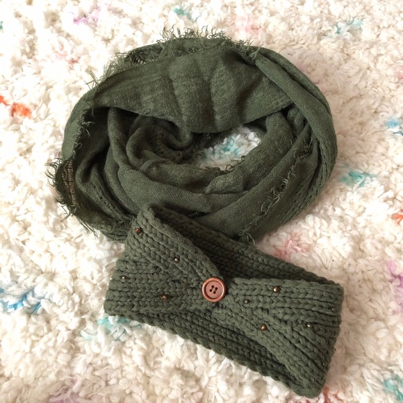 Olive Green Headband + Infinity Scarf Set - Picture 1 of 7
